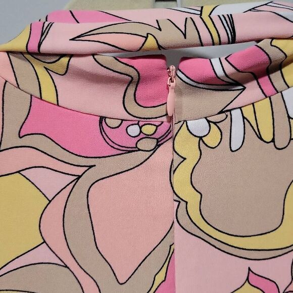 Tahari Shirt Dress Women Size 8 NEW Pink Retro 60 Pink Floral Mini Stretchy Knit - Picture 7 of 12